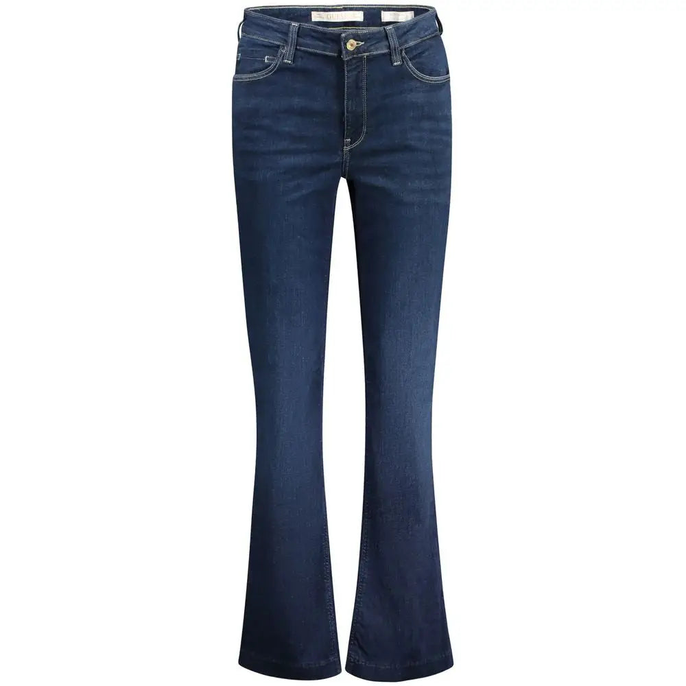 Jeans flare en coton recyclé bleu foncé avec cinq poches et quincaillerie dorée guess jeans blu femmes