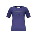 Pull violet manches courtes en viscose avec logo triangulaire guess en strass pour femme