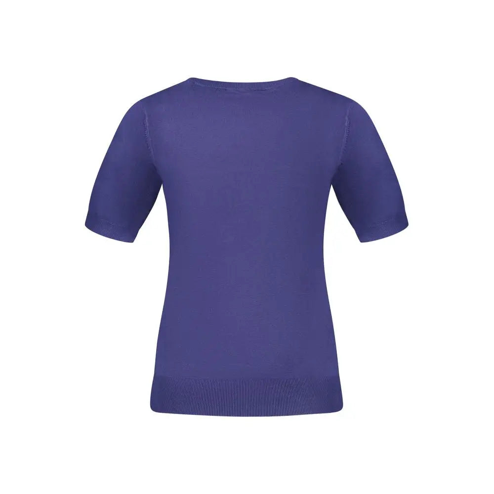 Pull guess jeans blu viscosa femme violet manches courtes avec ourlet et col côtelés en maille