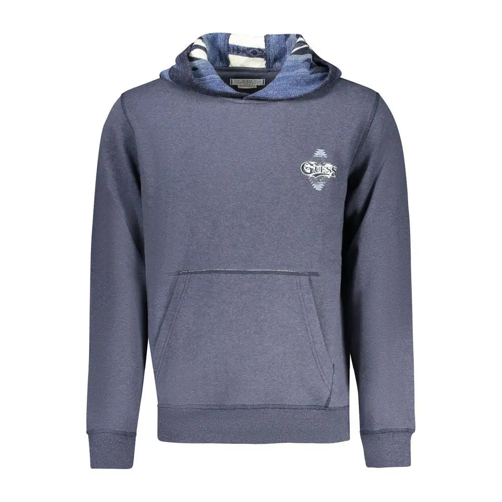 Sweat à capuche guess jeans bleu coton homme gris chiné avec doublure capuche rayée et logo brodé petit sur la poitrine