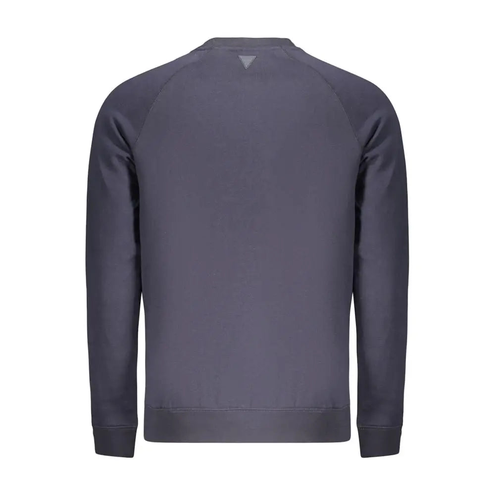 Sweatshirt guess jeans bleu pour hommes en coton gris foncé avec logo triangulaire subtil au col et poignets côtelés