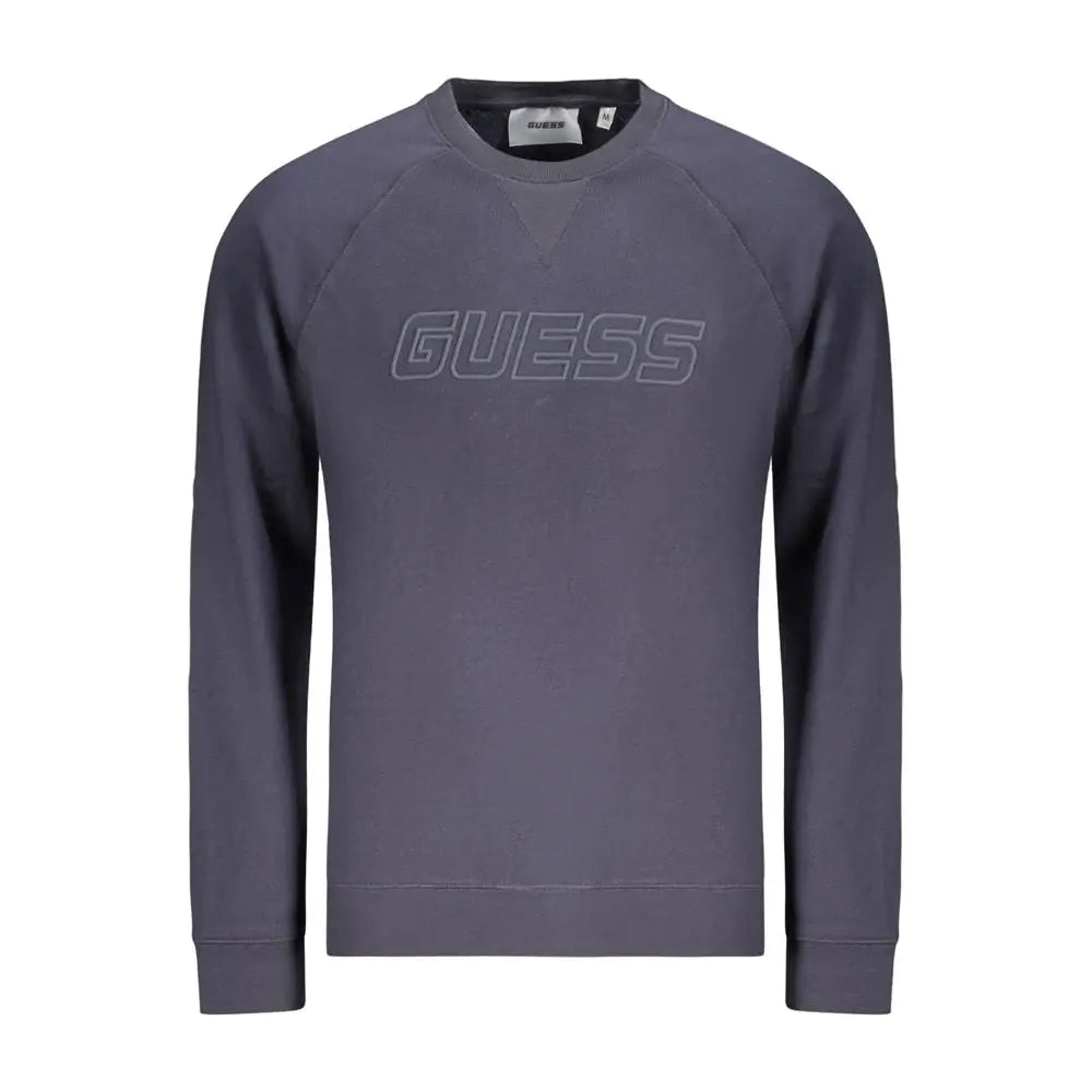 Sweatshirt homme en coton bleu Guess Jeans avec logo tonal subtil gris foncé sur la poitrine