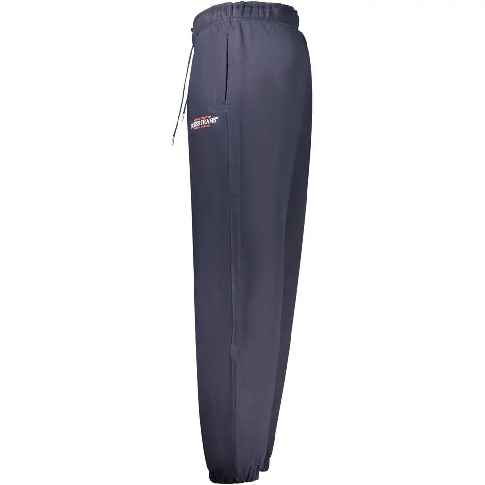 Pantalon de jogging guess jeans blue en coton bleu avec taille à cordon et logo brodé sur la cuisse gris foncé