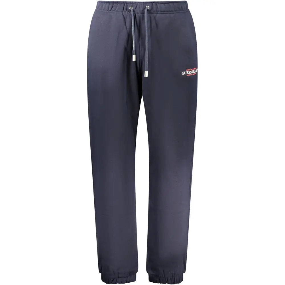 Pantalon de jogging bleu marine en coton guess jeans pour homme avec logo brodé blanc et rouge sur la cuisse