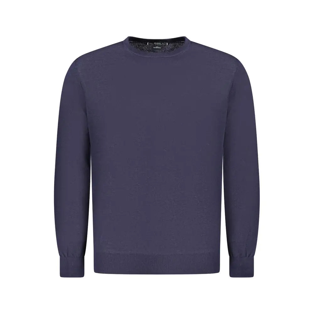Pull guess jeans bleu marine en laine pour homme avec texture fine et poignets côtelés