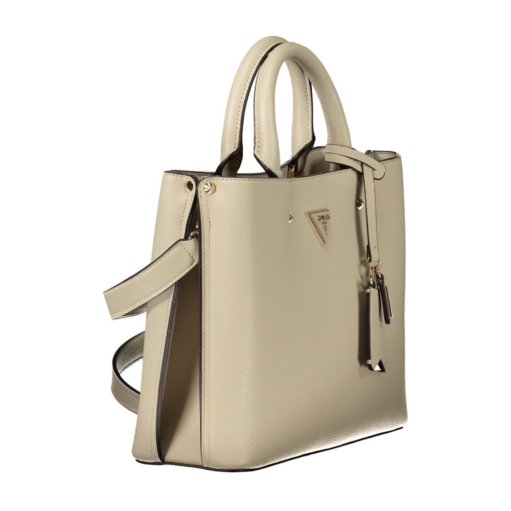 Sac à main femme Guess Jeans beige en polyuréthane, avec poignées et détails de style élégant.