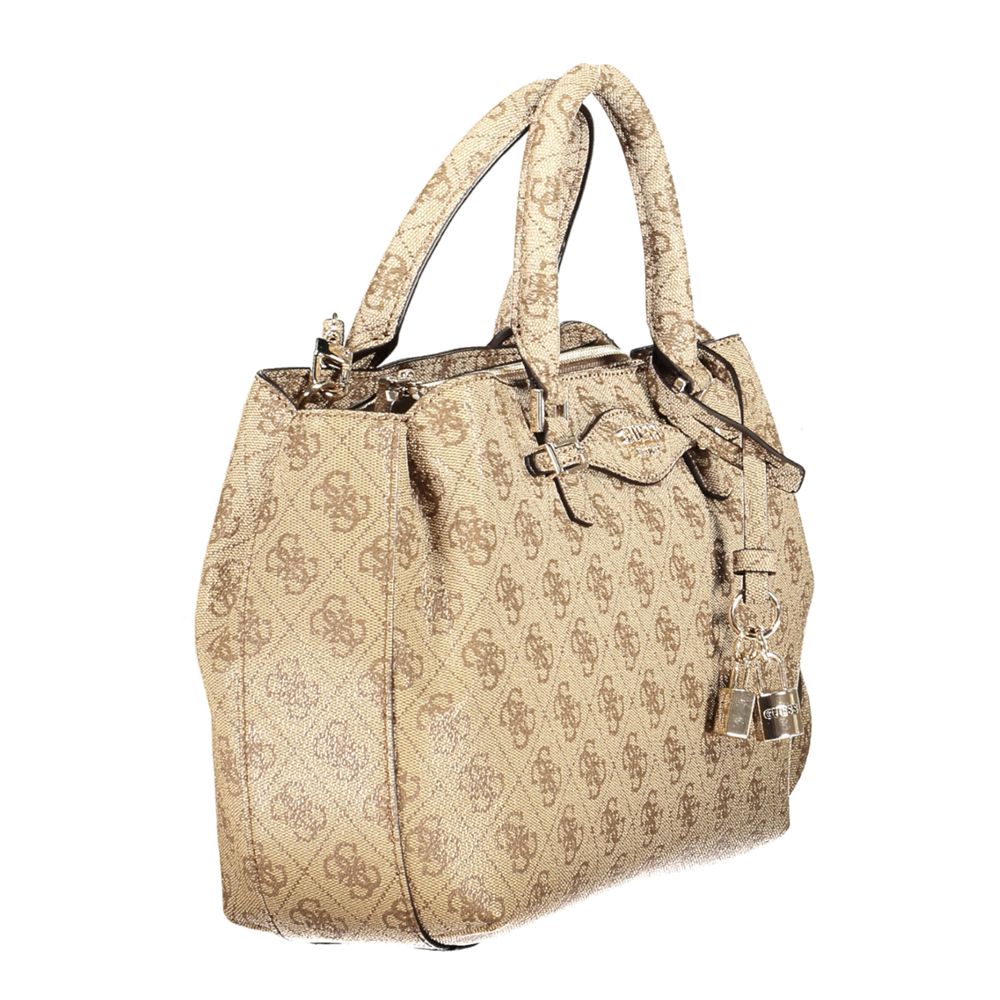 Sac à main Guess Jeans beige en polyuréthane pour femmes, avec poignée et détails élégants visible sur l'image.