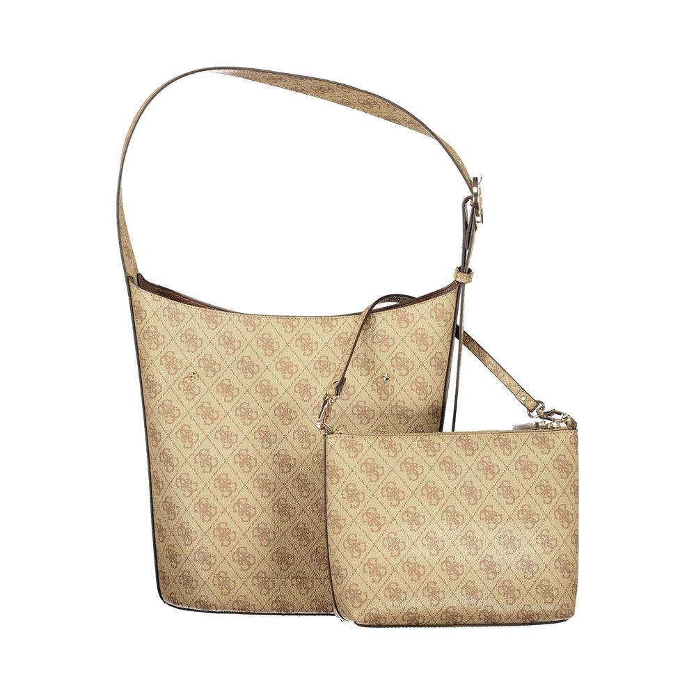 Sac à main Guess Jeans beige en polyuréthane pour femme, sac élégant avec détails modernes et finition soignée.