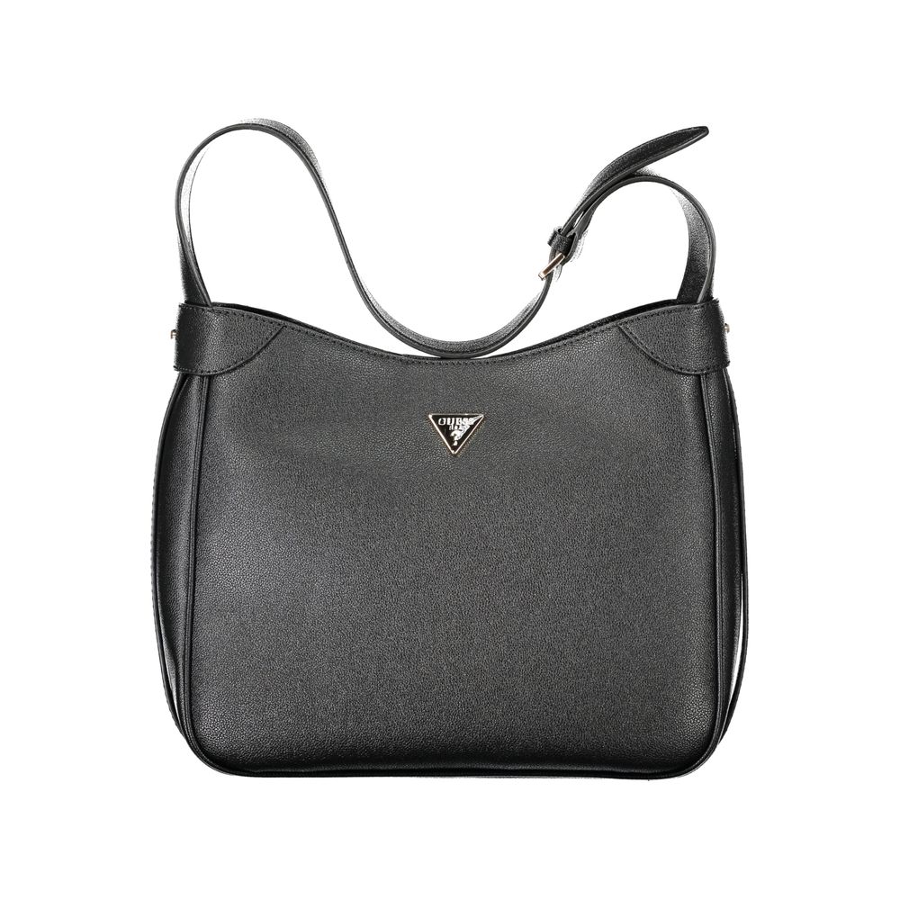 Sac à main noir en polyuréthane Guess Jeans pour femmes, élégant et tendance, avec détails stylés visibles sur l'image.