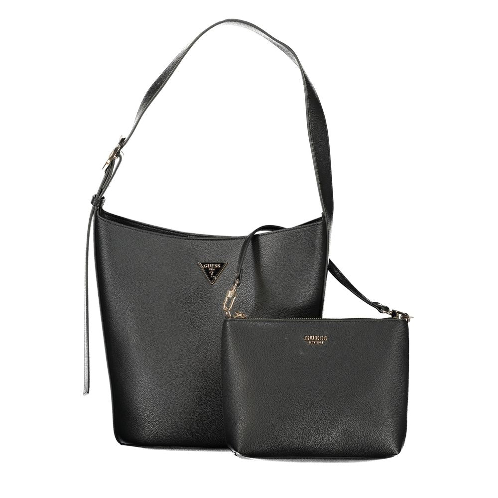 Sac à main noir en polyuréthane Guess Jeans pour femmes, avec design élégant et détails modernes.