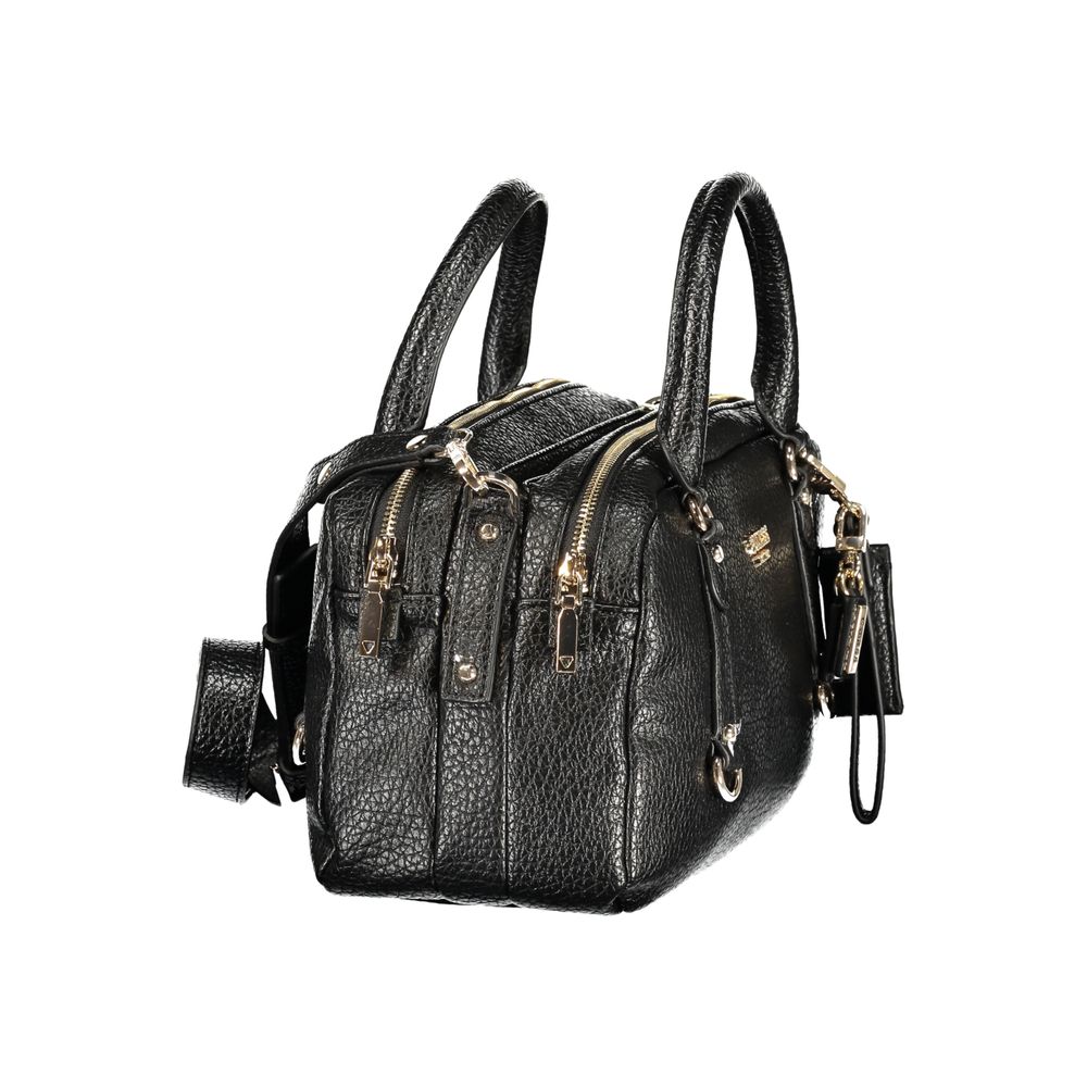 Sac à main noir en polyuréthane Guess Jeans pour femmes, avec design élégant et détails modernes.