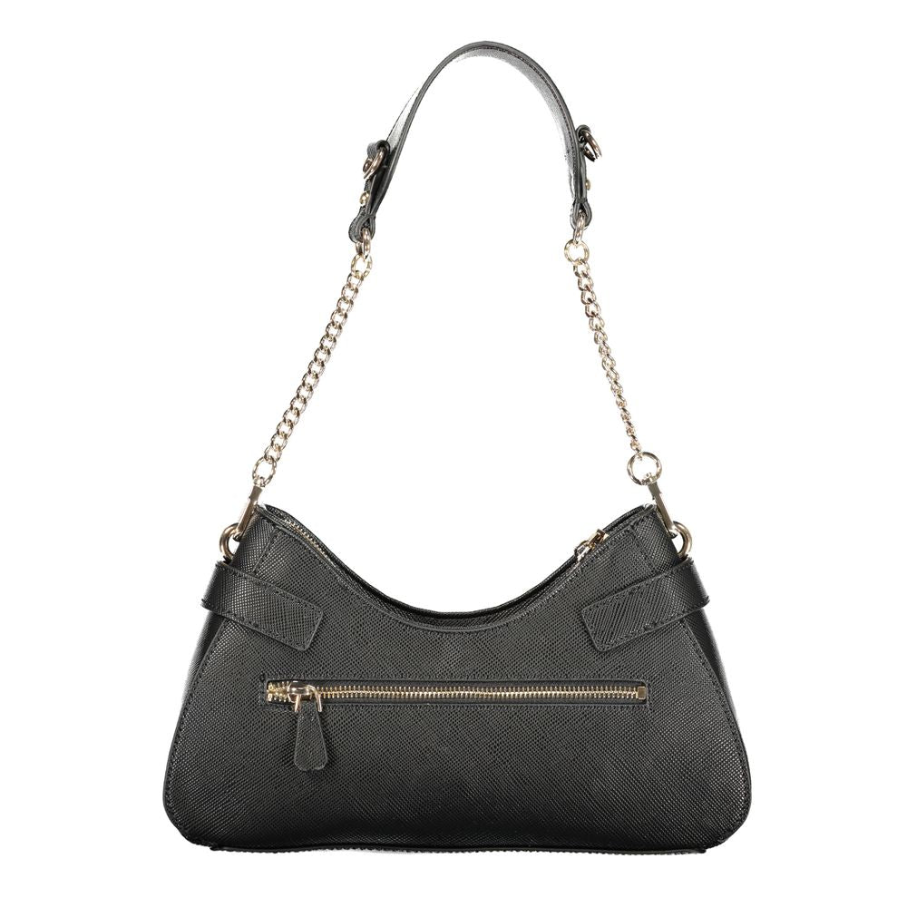 Sac à main en polyuréthane noir pour femmes de Guess Jeans, design tendance et élégant, visible avec détails en cuir synthétique.