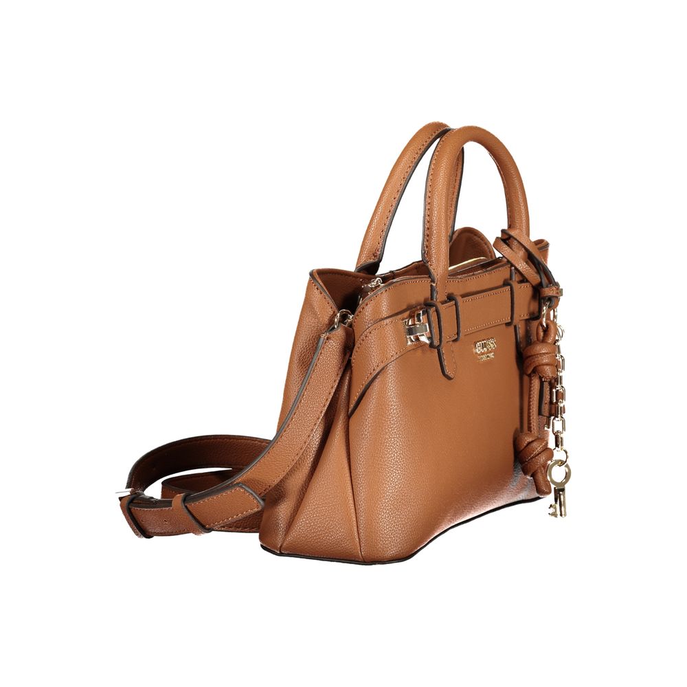 Sac à main Guess Jeans marron en polyuréthane pour femmes, style élégant avec détails modernes.