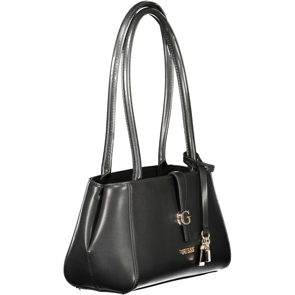 Sac à main noir en polyuréthane Guess Jeans pour femme, bandoulière et design tendance visible sur l'image.