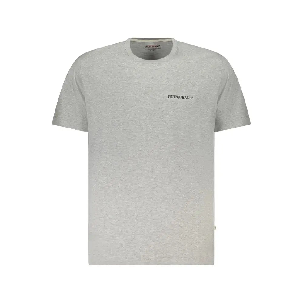 T shirt homme gris Guess Jeans en coton avec logo discret brodé sur la poitrine et manches courtes