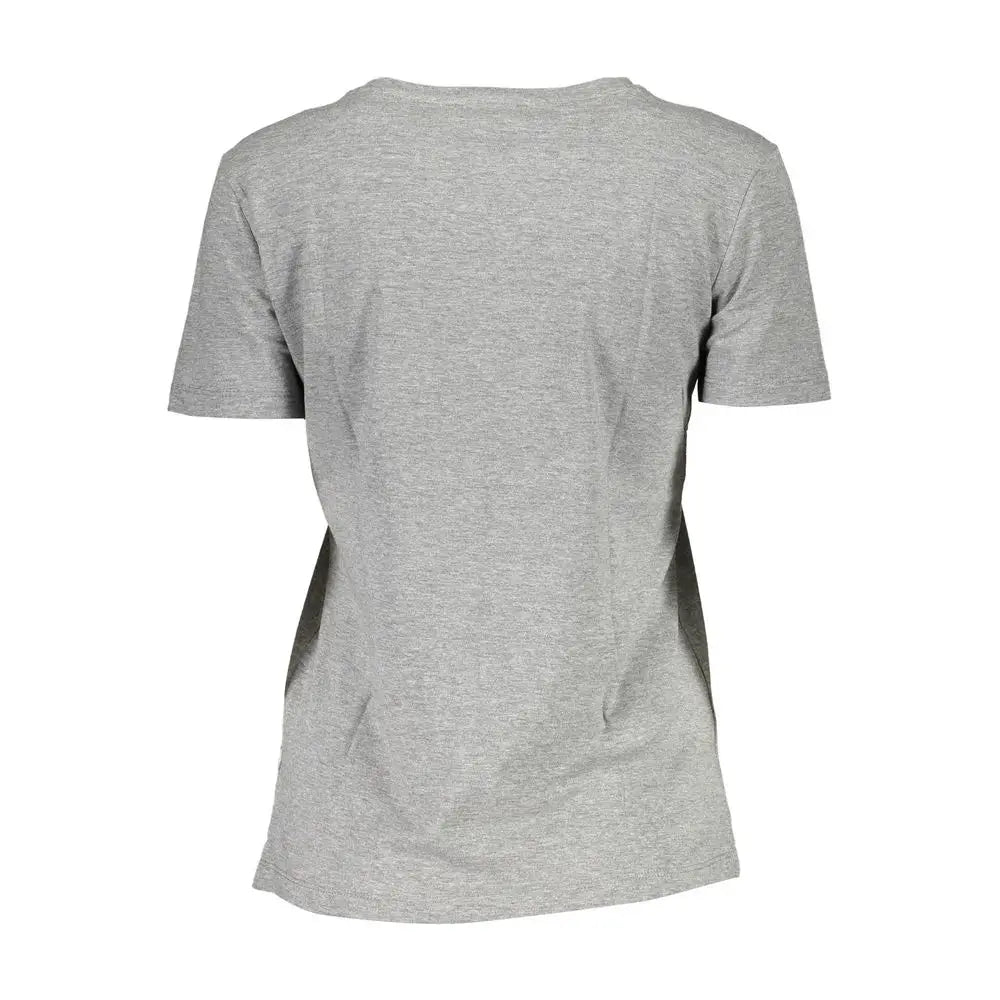 T-shirt femme guess jeans gris en coton heather gray manches courtes col rond et coutures latérales discrètes