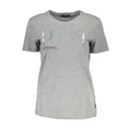 T-shirt femme guess jeans gris en coton avec manches courtes et graphique réfléchissant 18no sur le devant