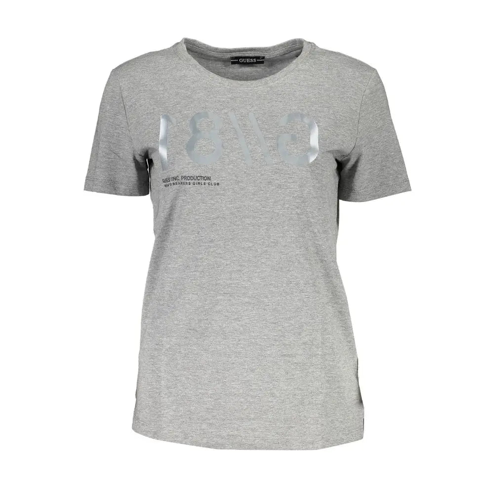 T-shirt femme guess jeans gris en coton avec manches courtes et graphique réfléchissant 18no sur le devant