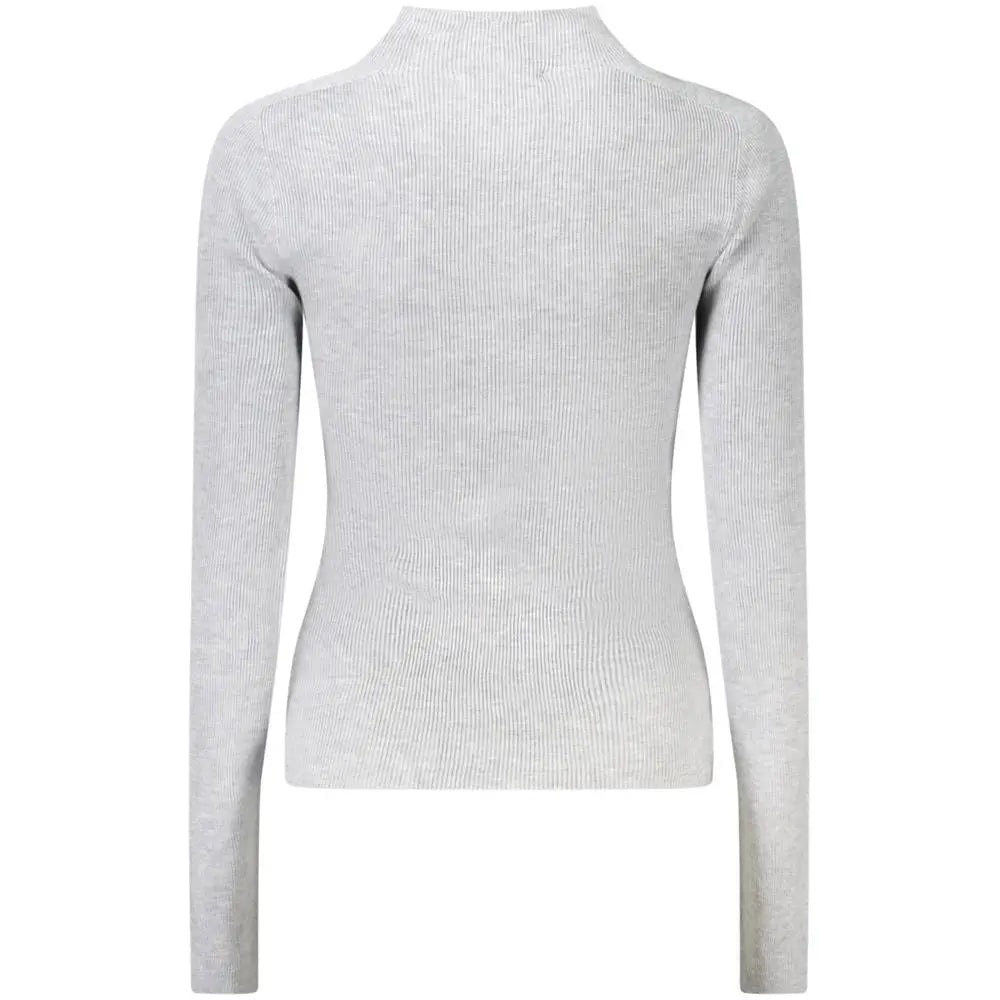 Pull en tricot acrylique gris clair guess jeans pour femme avec col montant et manches longues côtelées