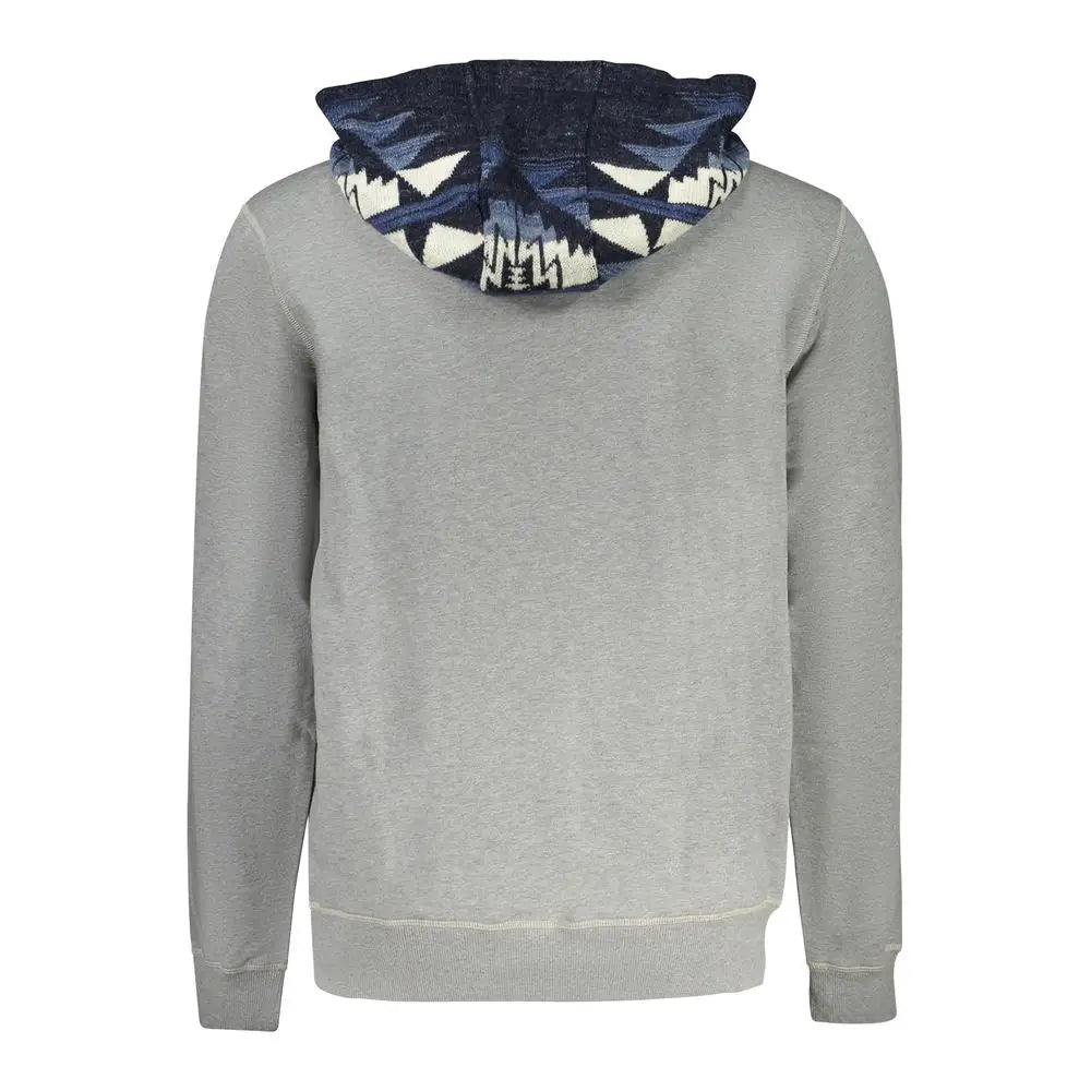 Sweatshirt homme guess jeans grigio en coton gris avec motif géométrique bleu marine et blanc à l’intérieur de la capuche
