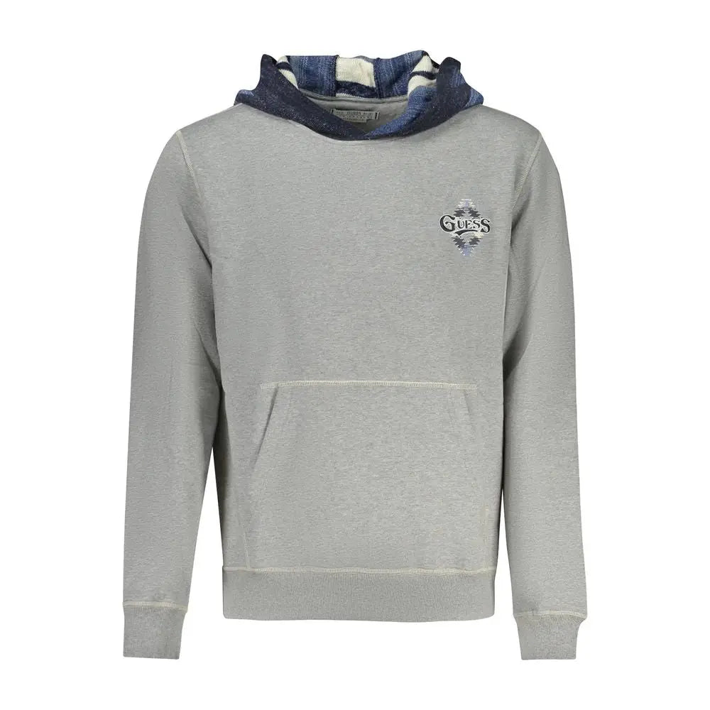 Sweatshirt gris heathered en coton guess jeans pour homme avec capuche doublée en jean et logo brodé poitrine