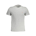 T-shirt homme guess jeans gris en coton avec logo triangle rose sur la poitrine côté gauche manches courtes