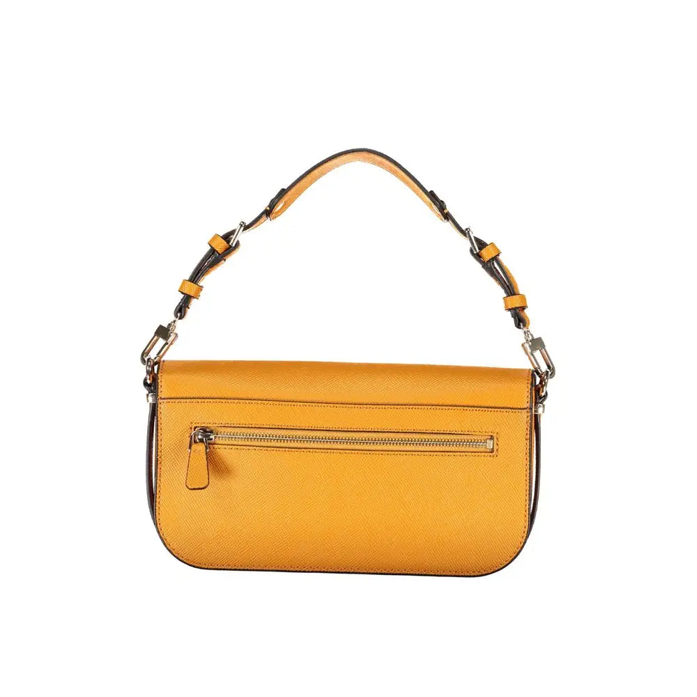 Sac bandoulière femme guess jeans grigio jaune vibrant en polyuréthane texturé avec bordures marron et strap réglable