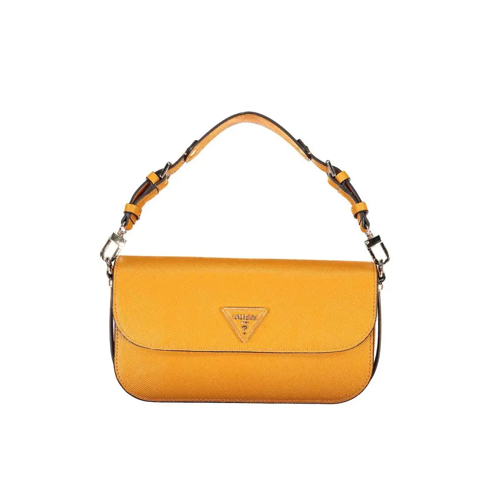 Sac à main guess jeans grigio en polyuréthane jaune vif avec extérieur en cuir texturé et anses marron contrastantes
