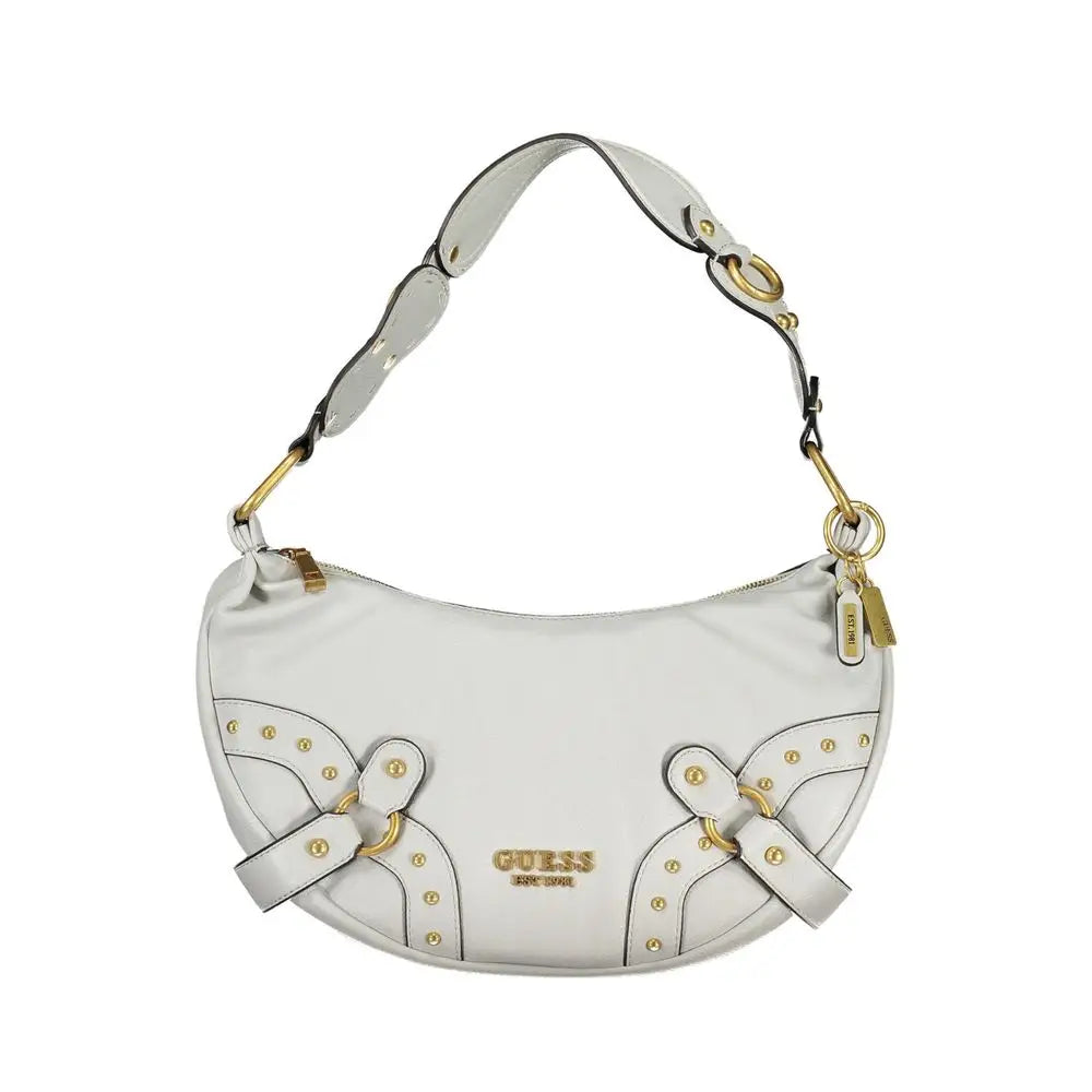 Sac bandoulière pour femme guess jeans grigio en polyuréthane blanc avec ferrures dorées et brides décoratives