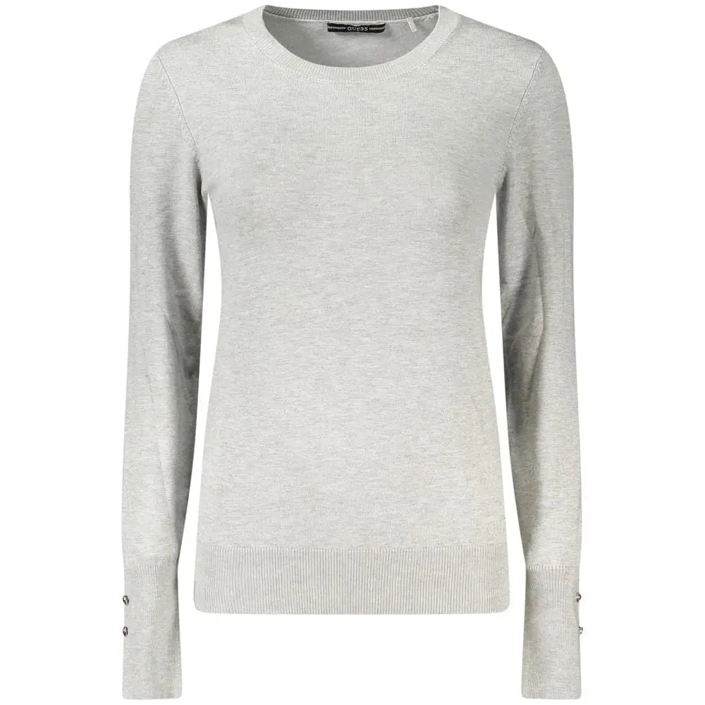 Sweat-shirt femme guess jeans grigio en viscose gris chiné avec manches longues et boutons subtils aux poignets