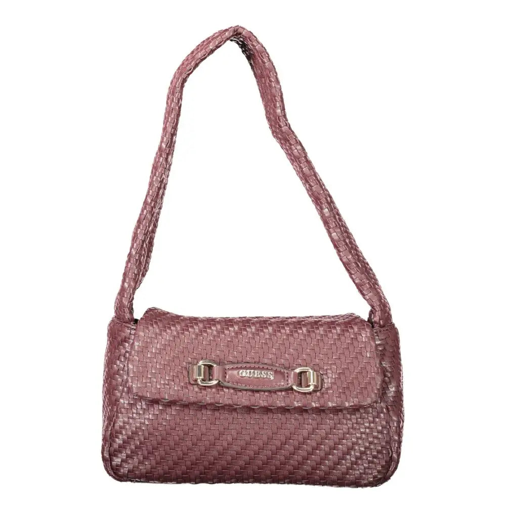 Sac à main femme guess jeans marrone en cuir tressé mauve avec bandoulière tressée et ferrures argentées