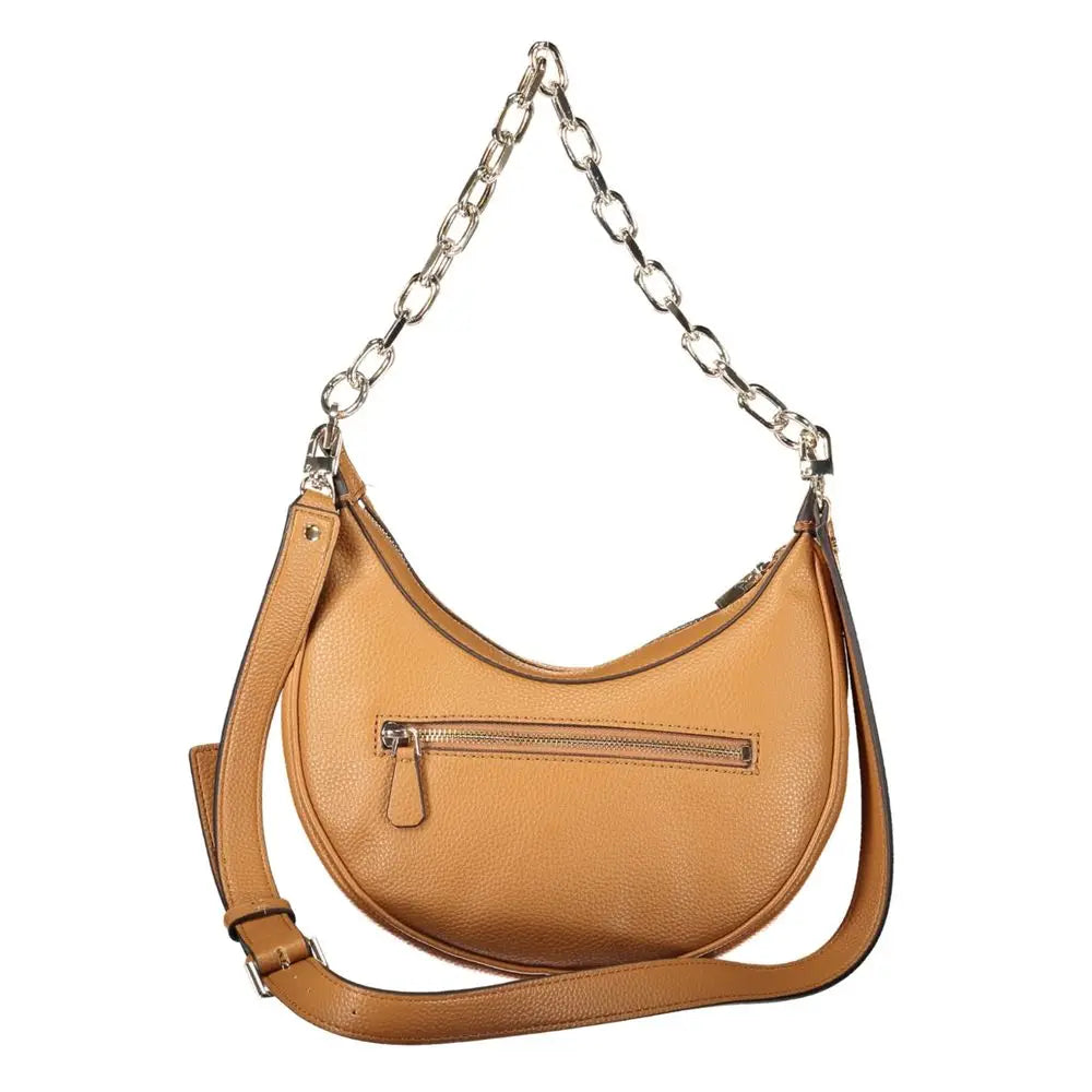 Sac hobo en cuir grainé marron avec chaîne argentée et bandoulière réglable guess jeans marrone poliuretano femme