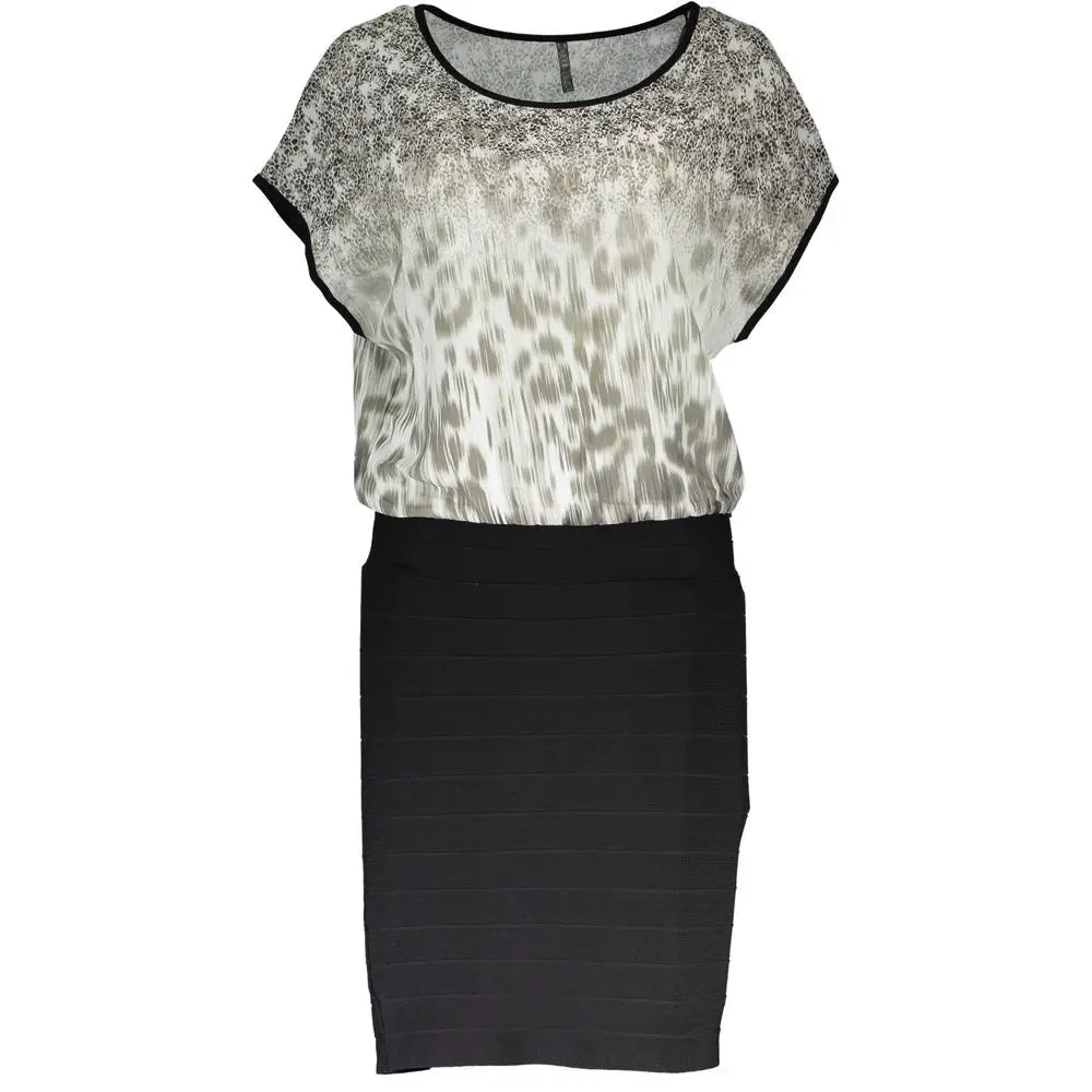 Robe femme guess jeans multicolore en viscose avec top transparent à imprimé léopard et jupe crayon noire côtelée