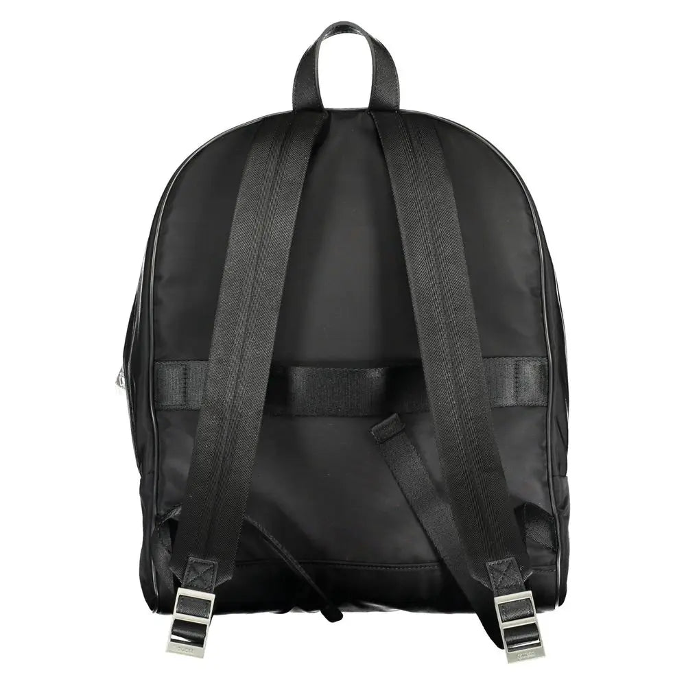 Sac à dos noir en nylon guess jeans avec bretelles ajustables et boucles métalliques argentées