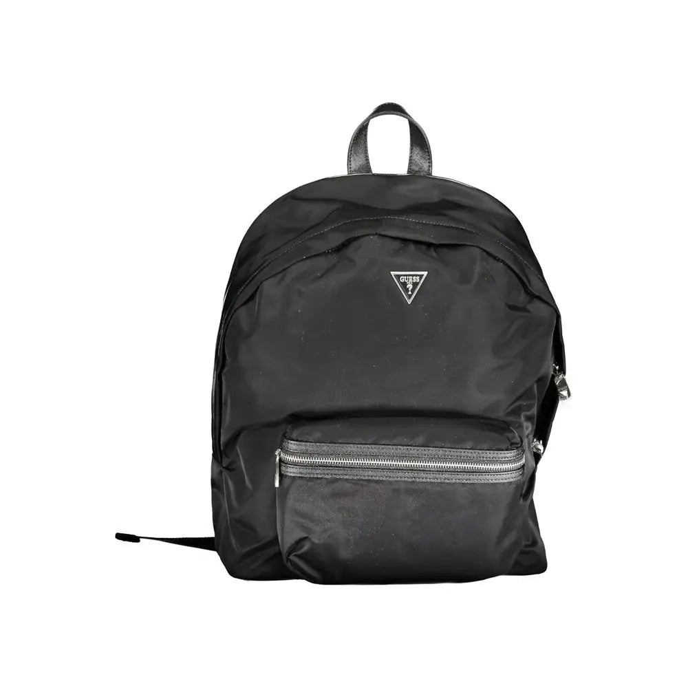 Sac à dos noir guess jeans en nylon pour homme avec logo triangulaire et fermetures éclair argentées