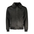 Veste guess jeans nero poliuretano homme en daim noir avec col en fourrure texturée et poignets côtelés