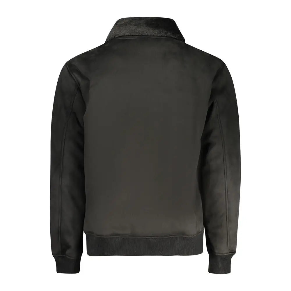 Veste guess jeans nero poliuretano homme noire avec col en shearling gris foncé et poignets côtelés