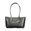Sac guess jeans nero poliuretano pour femme en cuir noir avec fermoir cheval argenté et étiquette assortie