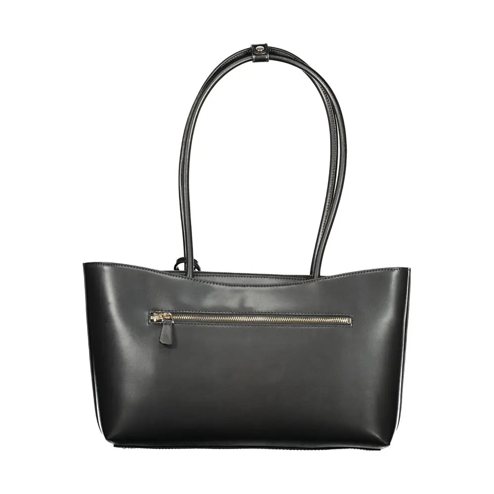Sac cabas guess jeans nero en cuir synthétique noir avec fermeture éclair dorée et anses incurvées pour femme