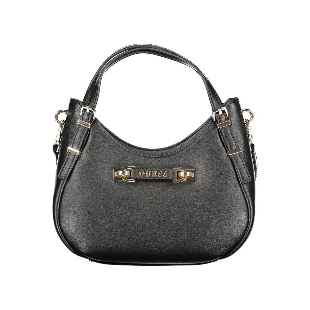 Sac à main guess jeans nero poliuretano pour femme noir avec design structuré incurvé et détails dorés