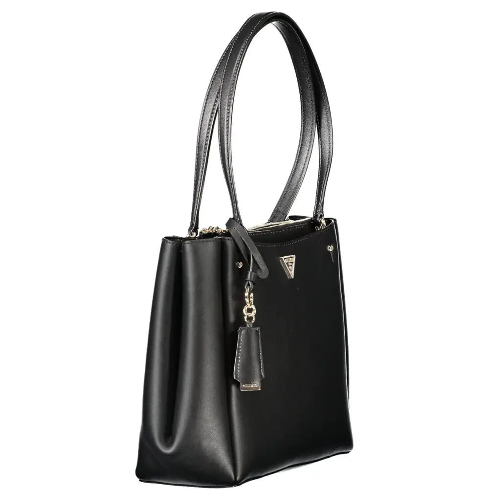 Sac à main femme guess jeans nero en cuir synthétique noir avec logo triangulaire en métal doré