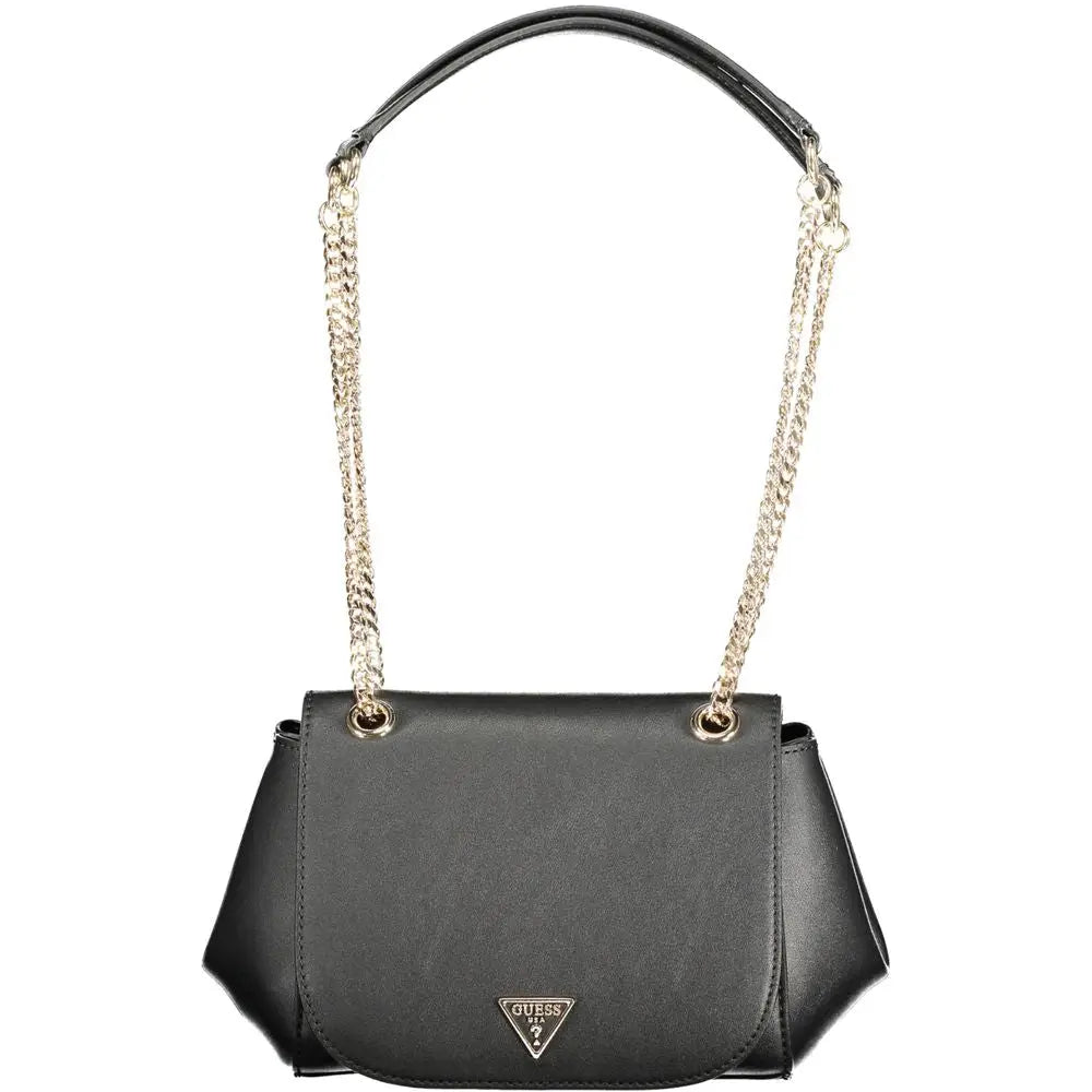 Sac à main guess jeans nero poliuretano pour femme noir avec chaîne et sangle en cuir et logo triangulaire