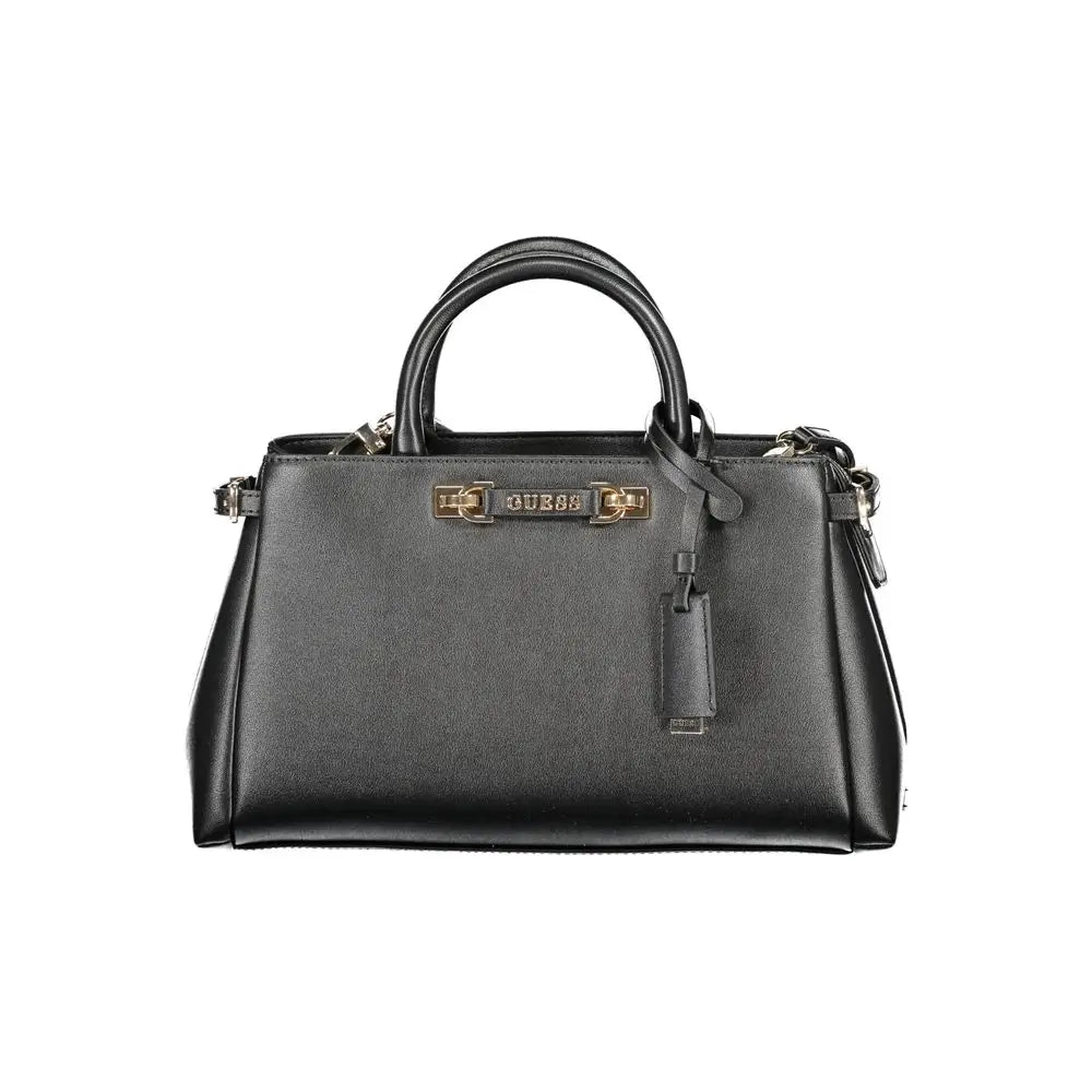 Sac à main guess jeans noir en poliuretano avec design structuré et détails métalliques dorés femme