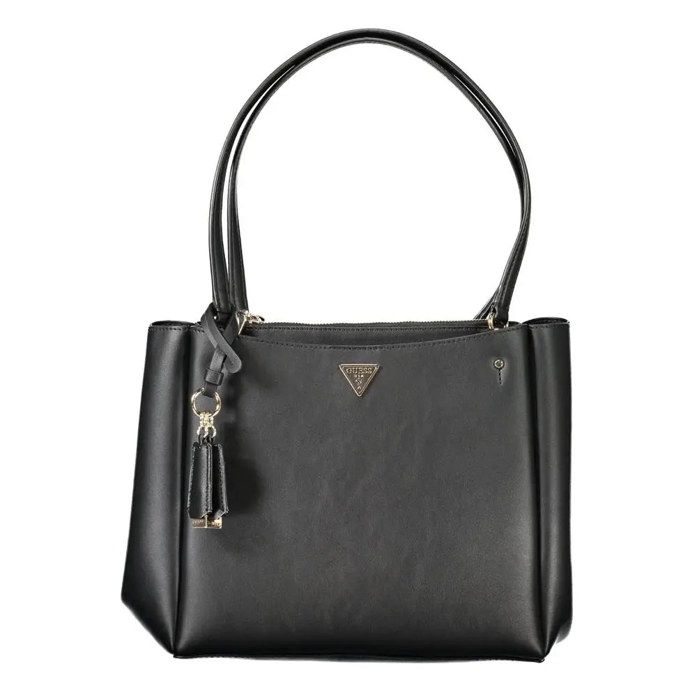 Sac à main guess jeans nero poliuretano pour femme noir avec poignées en cuir lisse et logo triangulaire