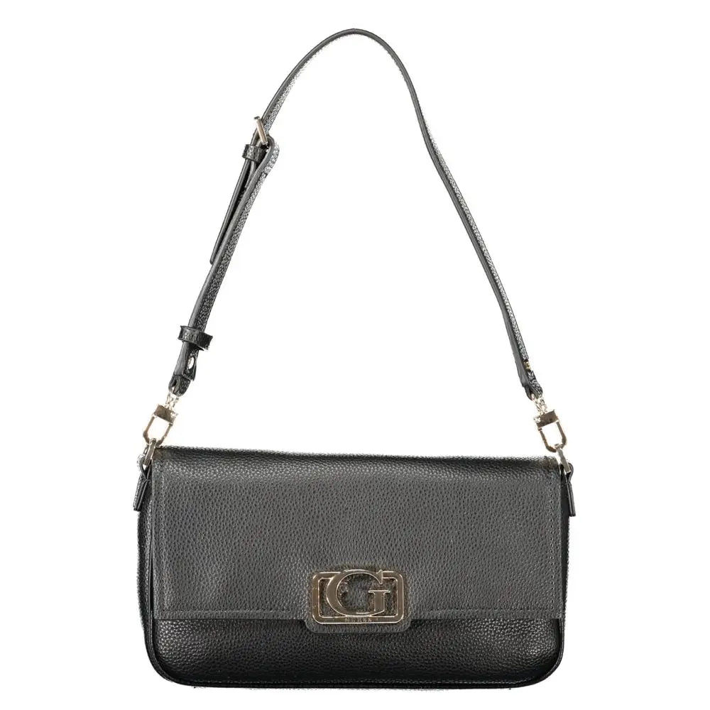 Sac bandoulière noir en cuir grainé avec boucle logo g argentée et sangle réglable guess jeans nero poliuretano femme