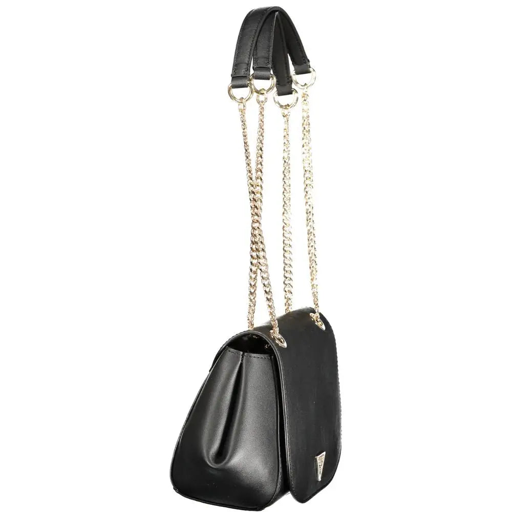 Sac bandoulière guess jeans nero en cuir synthétique noir avec chaîne argentée et anse poignée