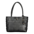 Sac fourre-tout tressé noir en cuir avec poignées tressées et logo triangulaire Guess pour femme