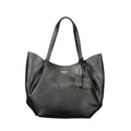 Sac tote guess noir en cuir synthétique texturé avec léger brillant et logo de la marque sur le devant
