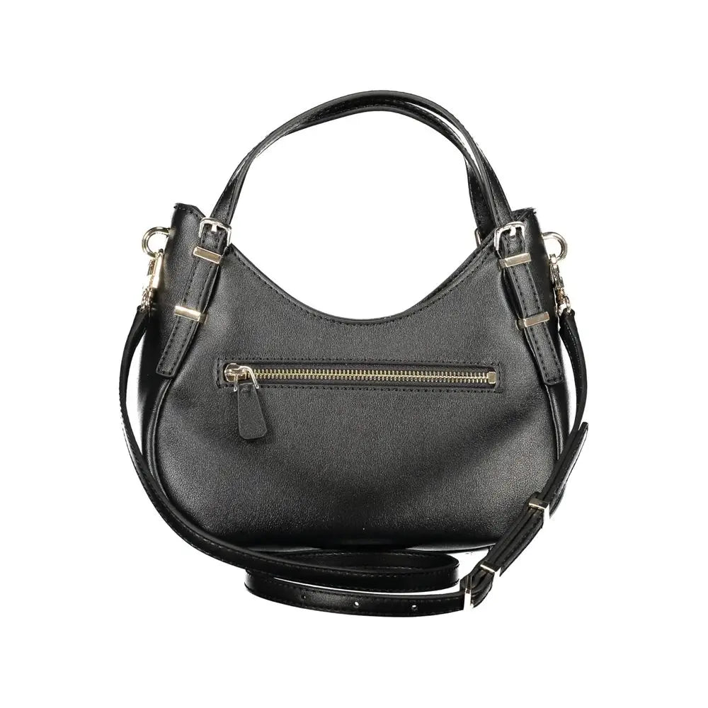 Sac hobo noir en similicuir Guess Jeans avec fermeture éclair et détails dorés pour femme