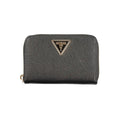 Portefeuille guess jeans nero en poliuréthane noir texturé avec logo triangulaire doré femme